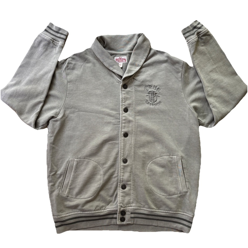 True Religion Men's XXXL Rebels Sweatshirt‎ Jacket Gray Button Front Eagle Logo